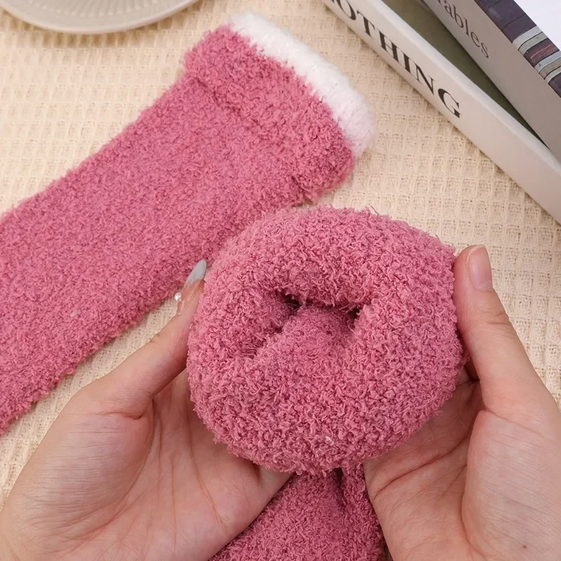 Новые мягкие коралловые флисовые чулки женские зимние однотонные толстые теплые