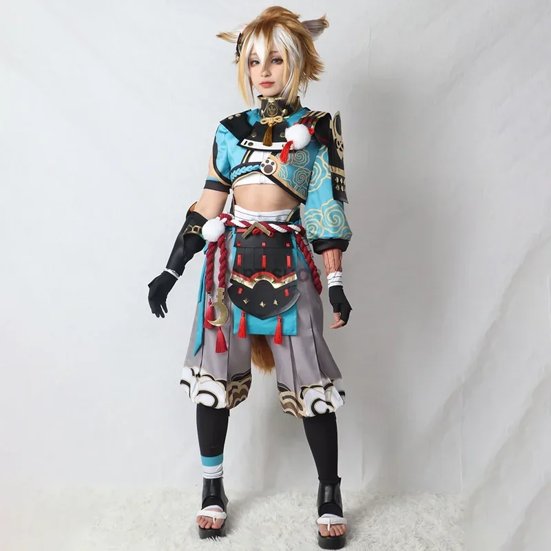 Гото косплей костюм genshinimpact goalou мужской синий лиса мальчика Хэллоуин брюки хвост