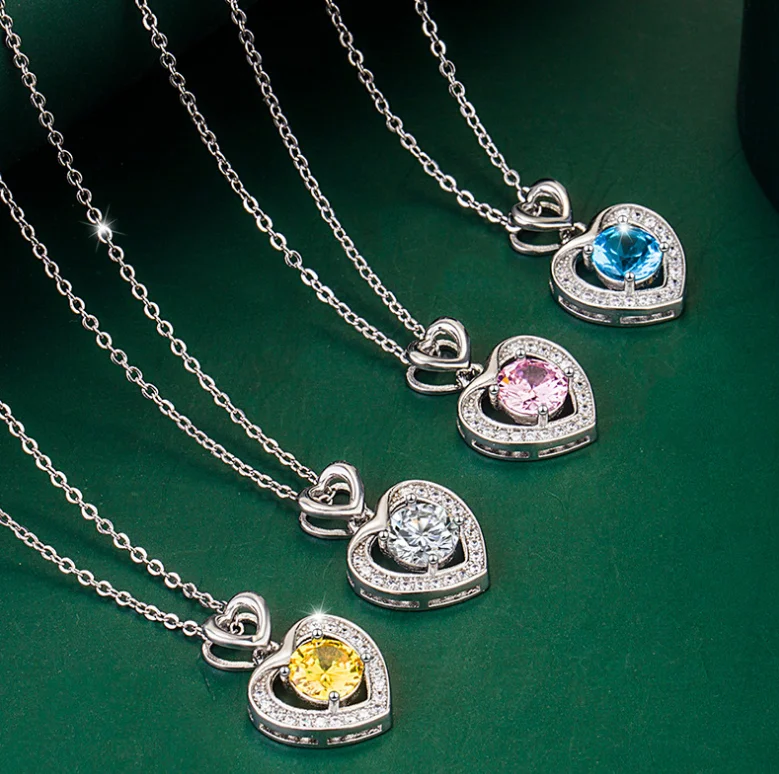 

ANGLANG Luxury Heart Pendant Necklace Bridal Wedding Shiny CZ Stone Romantic Gift Elegant Fashion Necklace Jewelry for Women