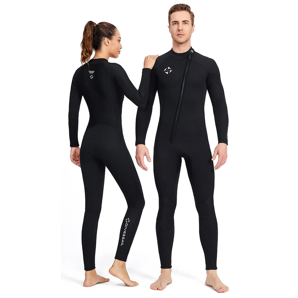 

DIVE SAIL 3MM Wetsuits Diving Suit Couple Clothes Long Sleeved Long Pants One-piece UV-Protection Surf Suit Black S