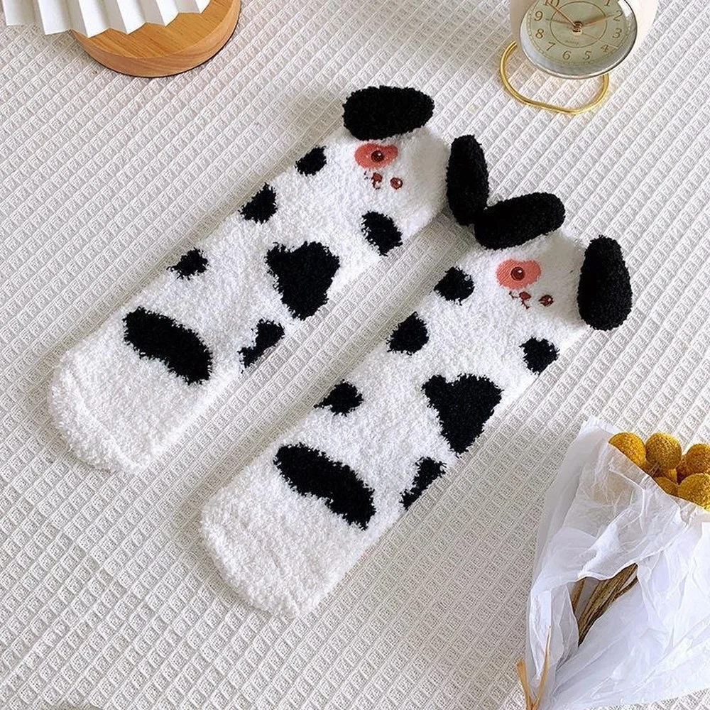 5 Pairs Winter Japanese Plush Coral Fleece Socks Female Mid-tube Cute Cartoon Plus Velvet Thickening Warm Home Floor Socks