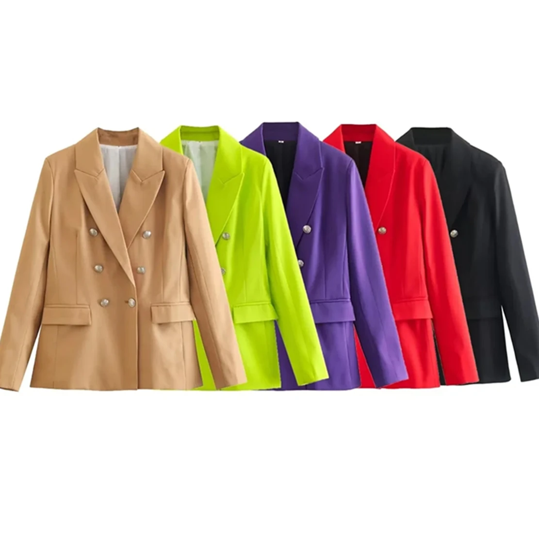 

Maxdutti Ins Fashion Blazers Blogger Retro Double Breasted Solid Casual Blazers Women