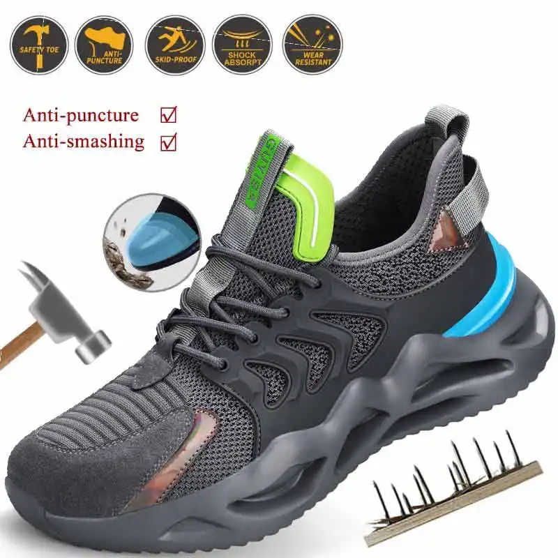 

2022 New Men's Lightweight Comfortable Work Shoes Anti-Puncture Safety Men's Boots Steel Toe Shoes Work Sneakers