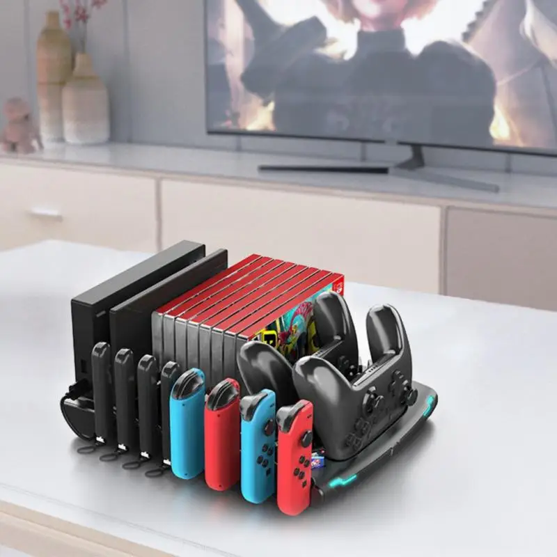 

Type-c Game Handle Charging Disk Storage Rack Abs Game Console Wireless Charging Charger For Switch Oled Black Multifunctional