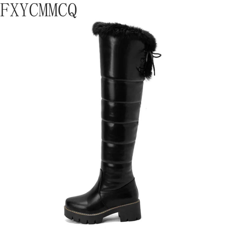 FXYCMMCQ2022 Autumn and Winter Warm and Waterproof Round Toe Mid-heel Boots Fashion All-match Women's Snow Boots 81-9