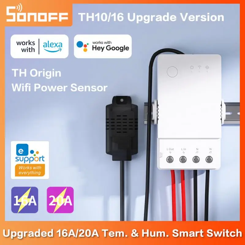 

Датчик питания SONOFF TH Origin 16 А/20 А с Wi-Fi, контроллер для умного дома с чипом ESP32, переключатель контроля температуры и влажности через eWelink