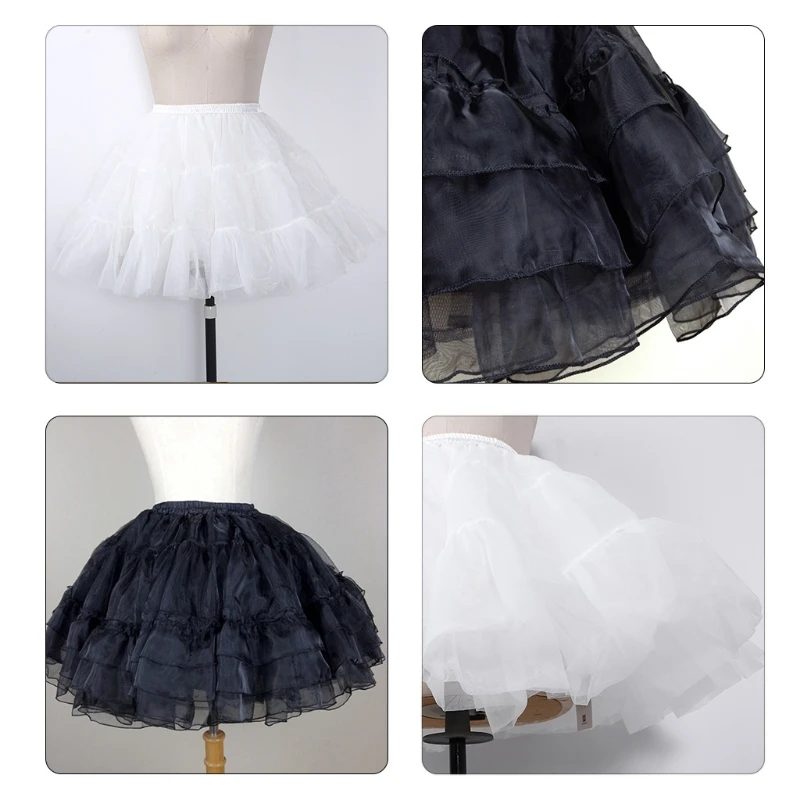 

Womens Bell-Shaped Puffy Layered Tutu Skirt Lolita Mesh Tulle Short Petticoat Pleated Crinoline Ball Gowns Underskirt