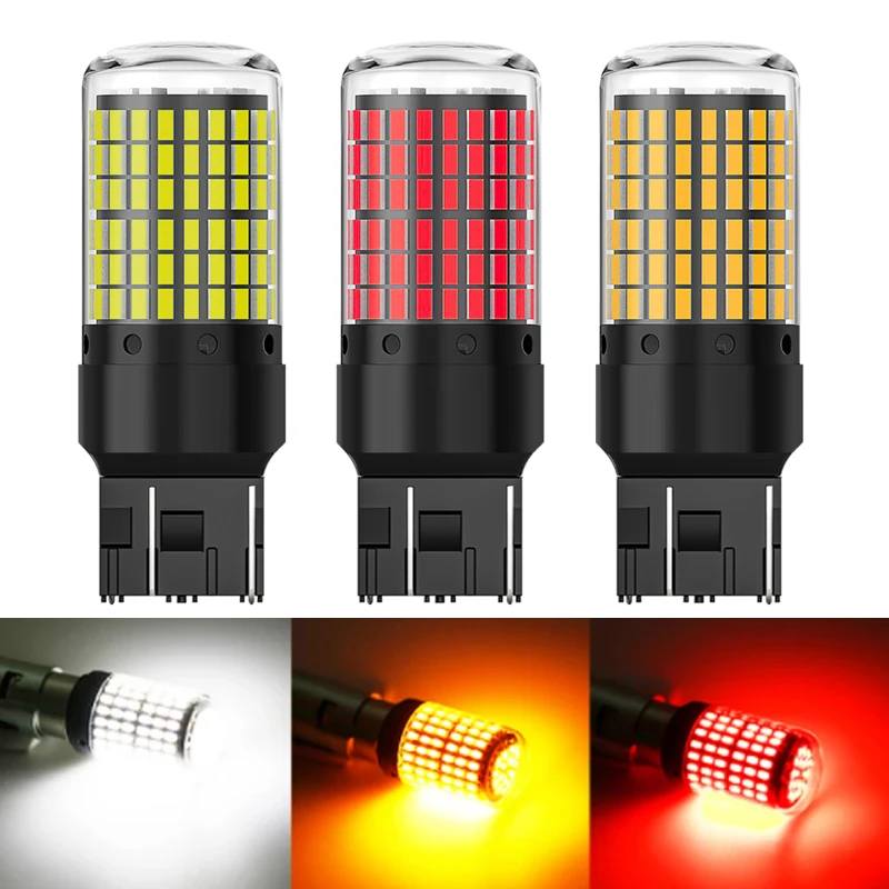 

2 шт. T20 7440 W21W светодиодные лампы 3014 144SMD CanBus без ошибок 1156 BA15S P21W BAU15S PY21W для указателя поворота стоп-сигнал без вспышки