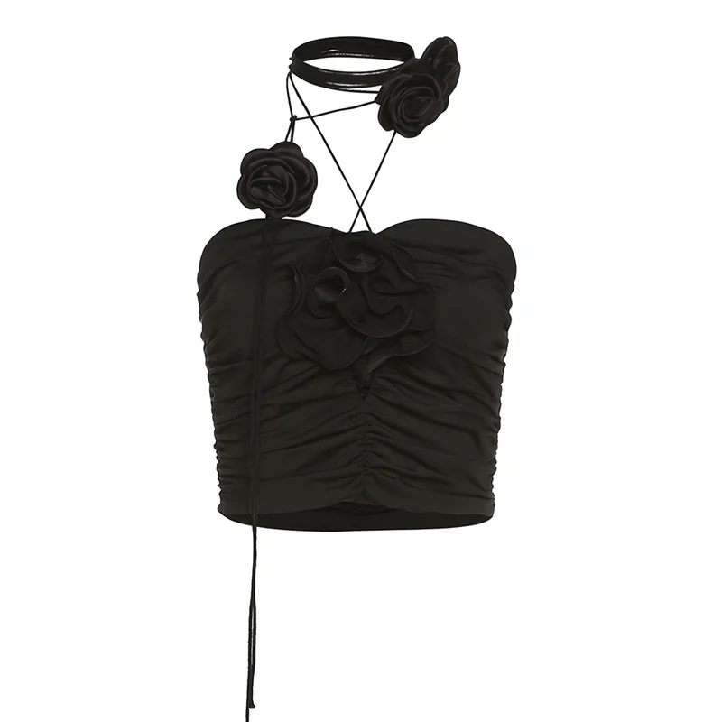 

Французский Ретро сексуальный черный розовый жилет с воротником ходовой женский уличный Универсальный ажурный короткий топ для девушек