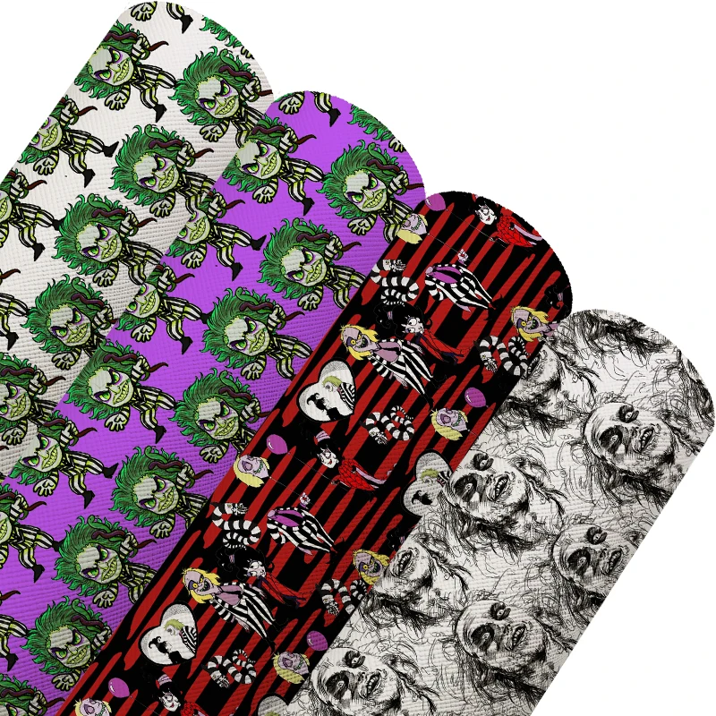 

20*134cm DIY bow material cartoon print vinyl faux synthetic Halloween horror character leather roll 1866