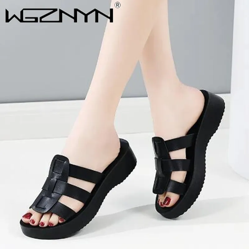 

NEW Wearing Korean Fashionable Open-Toed Flat Slippers for Women Casual Thick Sole Beach Shoes Flip Flops Home Slides New Design