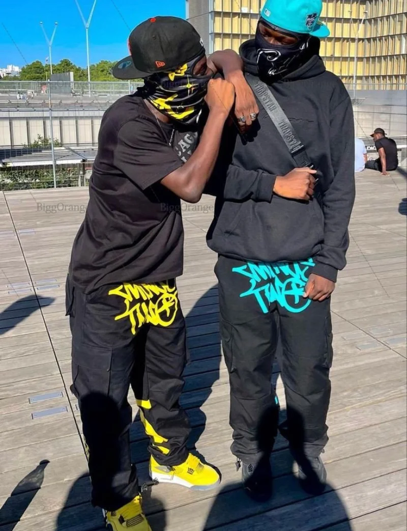 

Street Pop Harajuku Style Cargo Pants Men's Overalls Y2K New Hip-Hop Retro Joker Straight Wide-Leg Pants Big Pocket Loose Pants