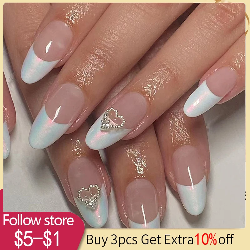 

24pcs Simple False Nails With White Edged Designs Long Ballerina Fake Nails Wearable French Nails Tips DIY Manicure Tools