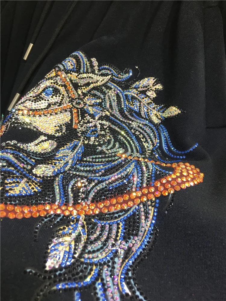 Heavy Industry Cartoon Rhinestone Shorts Female 2023 Summer New High Waist Black All-Matching Wide Leg Shorts Women Clothing