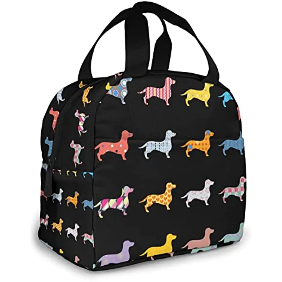 

Lunch Bag Black Cartoon Dachshund Puppy Dog Reusable Cooler Tote Lunch Bags For School Office Travel