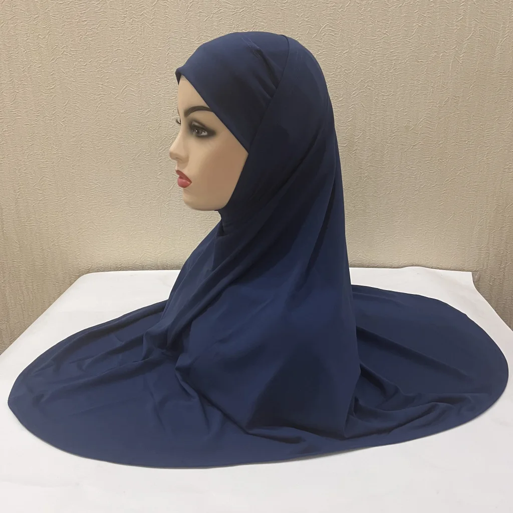 Plain Two-Piece Large Size Muslim Hijab With Inner Chin Part Women Amira Pull On Ready To Wear Top Quality