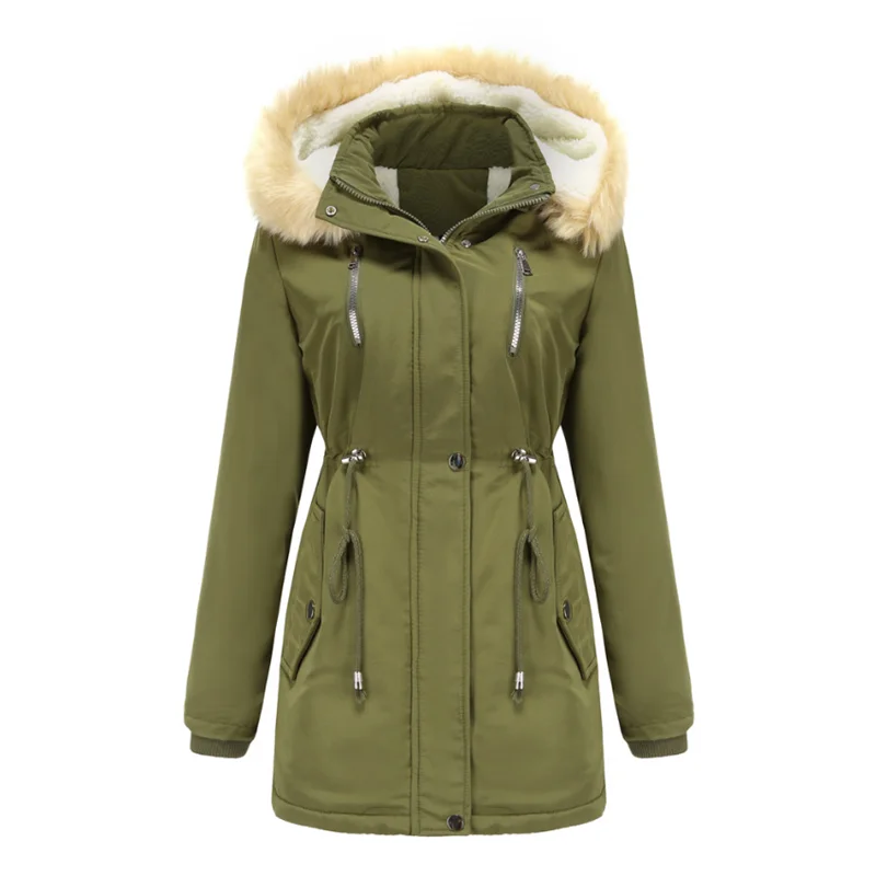 Winter Loose Ladies Plus Velvet Coat Snow Wear Big Fur Collar Overcoat Women's Thickened Lamb Down Padded Coats Casual Jackets