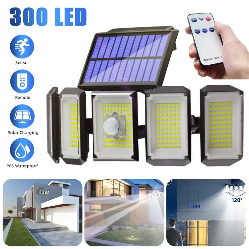 

Solar Wall Lamp Outdoor Waterproof Human Body Motion Sensor Street Lights 5 Heads Rotating Garden Lighting Lamp
