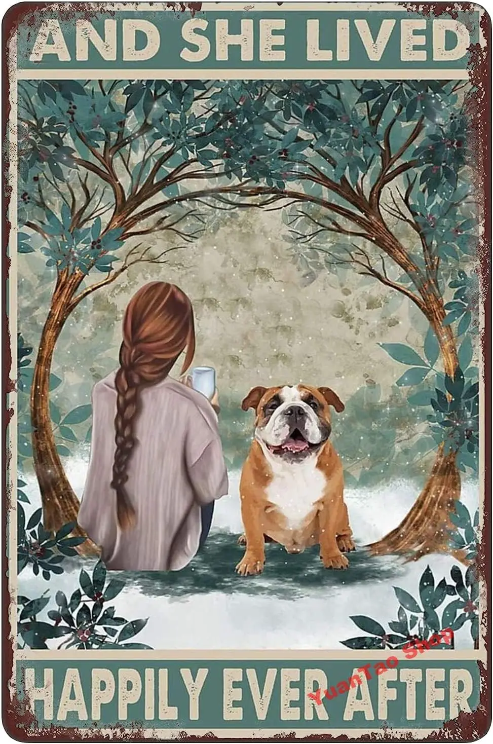 Жизни с английским бульдогом и She Lived Happily Ever After Funny Tin Sign Bar Pub Diner Cafe Настенный декор