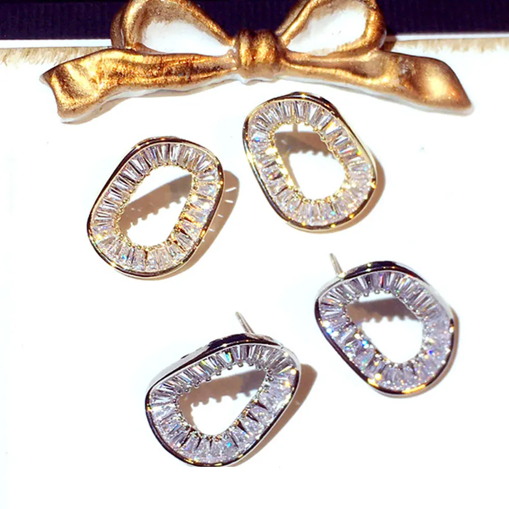 

New fashion korean geometry earrings for women temperament micro inlaid top quality shine zircon earrings luxury jewelry gift