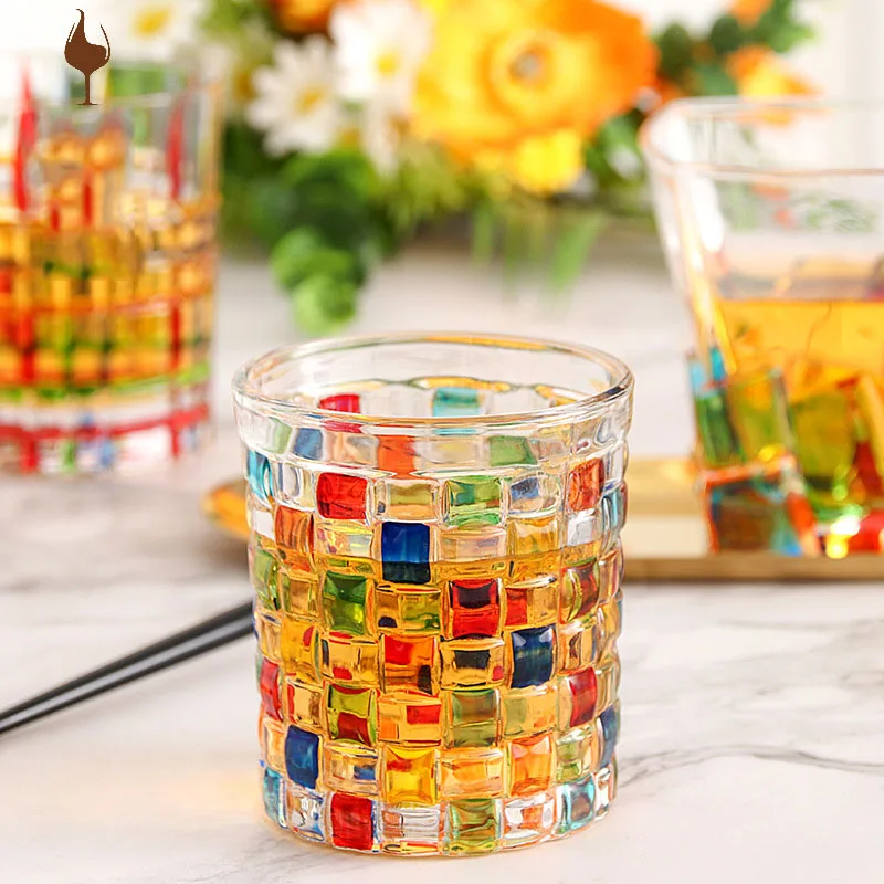 

Kitchen Restaurant Mug Colorful Tumbler Nordic Fashion Hand-painted Pattern Thickened Water Cup Braided Whiskey Wine Glass