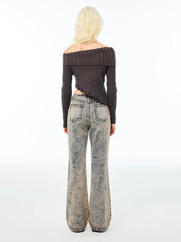 Топ со скошенными открытыми плечами женский облегающий пуловер популярный