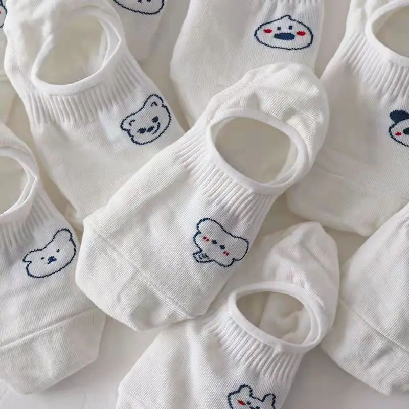 10 Pairs/Lot Summer Socks Women's Low Tube Socks Striped Cotton Ins Tide Thin Cartoon Print Socks Line Ladies Socks