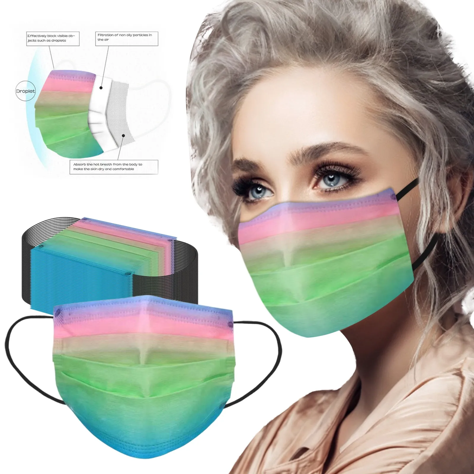 

10/20/50/100pcs Adult Disposable Mask Industrial 3ply Nonwoven Masks Man Women Santa Elk Print Dustproof Earloop Bandage Mask