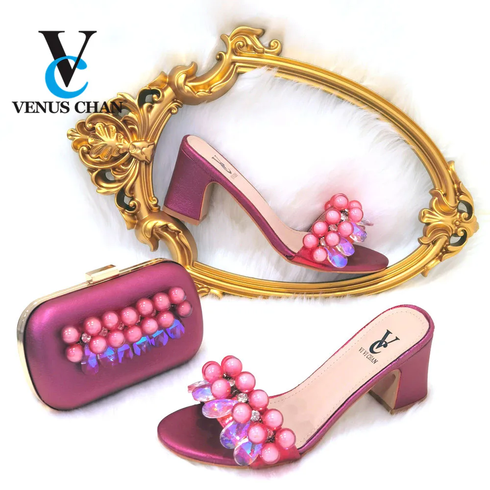 

Newest Arrival Italian design Shoes with Matching Bags Decorated with Rhinestone Women Shoes and Bags To Match Set Party Pumps