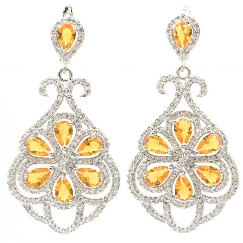 

Потрясающие Свадебные женские серьги из серебра 11,5 пробы 49x25 мм 925 г с золотым цитрином и белым кубическим цирконием