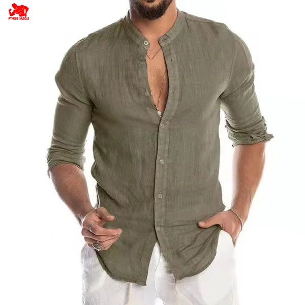 Spring and summer new men's casual shirts cotton linen shirts loose tops long-sleeved T-shirts men's casual handsome shirts