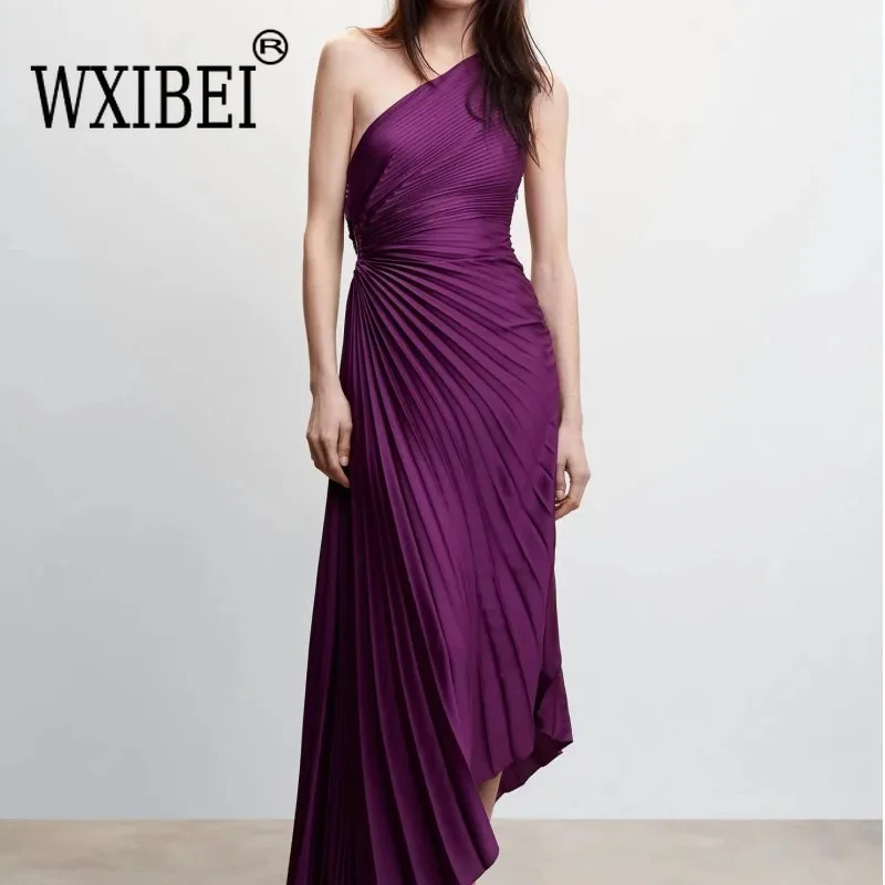 

WXIBEI 2023 Summer Elegant Woman Maxi Dress White Ruffle Pleated Sexy Sleeveless Party Long Luxury Evening Formal Clothes FC875