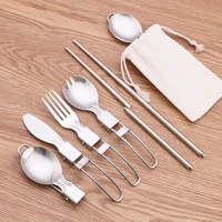 stainless steel foldable salad spoon fork knives chopsticks flatware utensil set with bag camping picnic tableware equipamiento