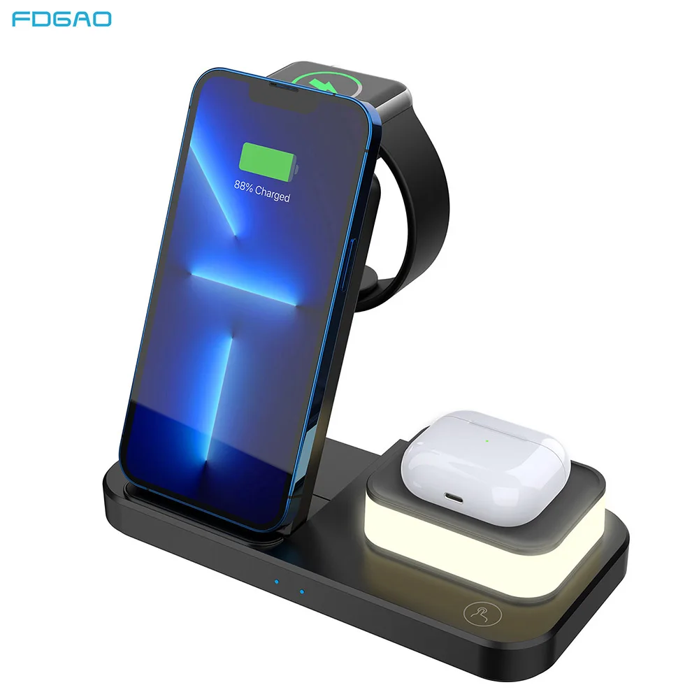 

15W 3 in 1 Wireless Chargers for iPhone 12/13Pro for iWatch 7 Airpods Pro Fast Charging Station Dock for iPhone XR/8 Touch Light