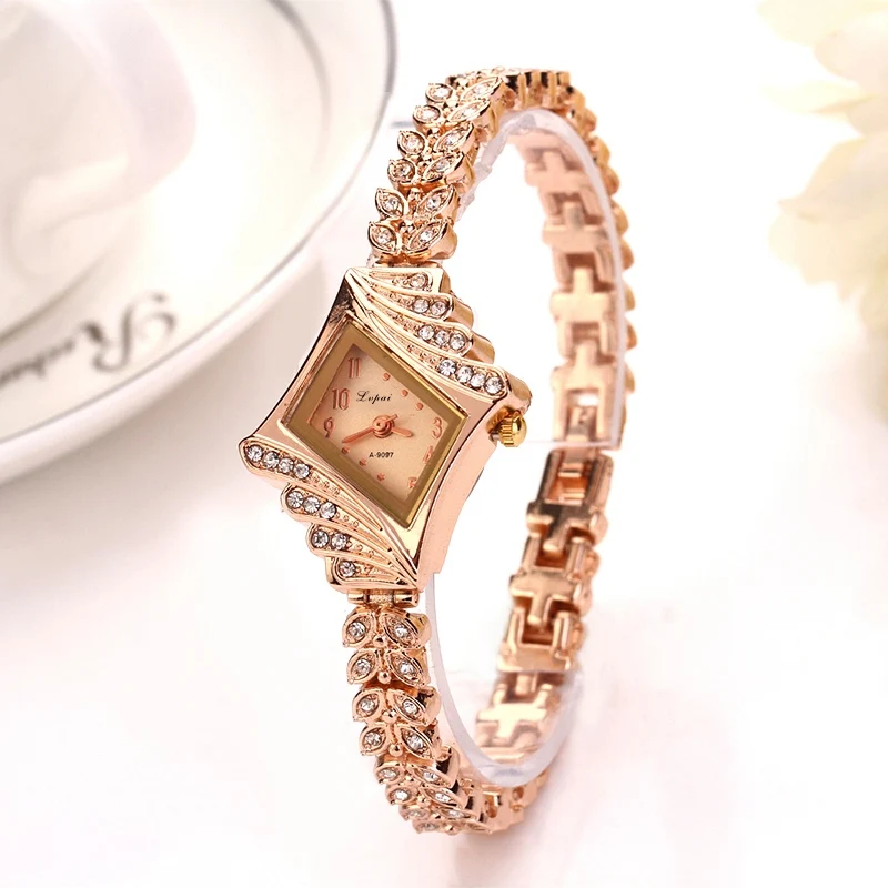 

Часы наручные женские с браслетом из драгоценных камней, роскошные модные брендовые золотистые, с кристаллами