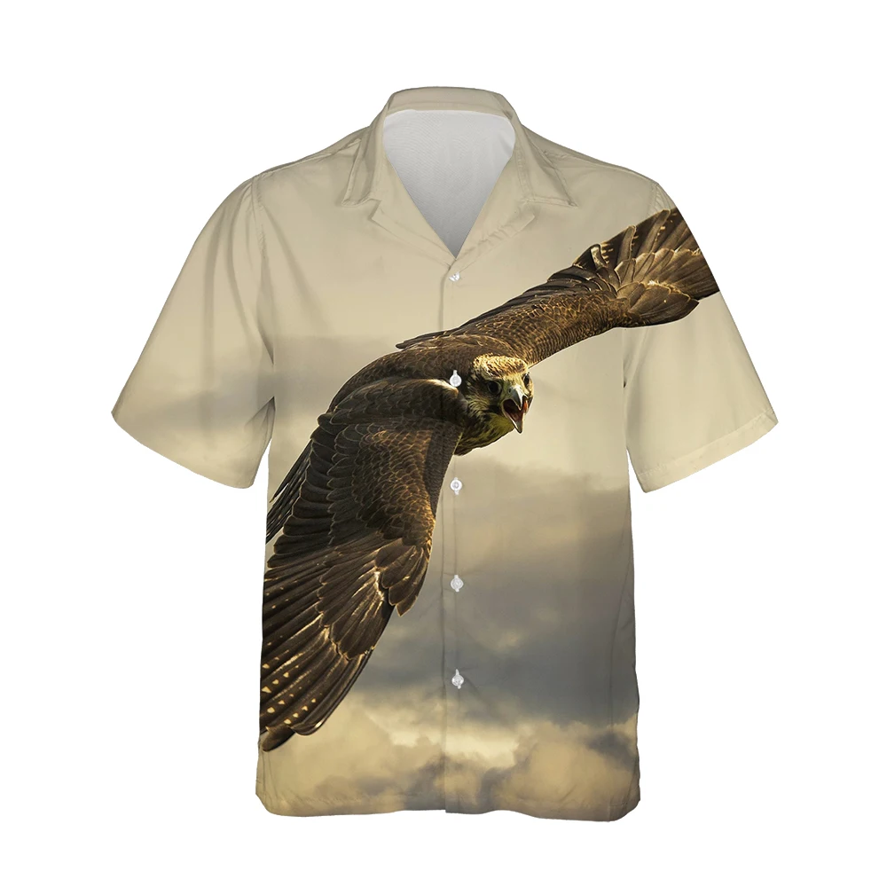 Jumeast 3d Fierce Eagle Printed Hawaiian Shirt Men Short Sleeve  Cool Vintage Street Fashion Shirts Casual Loose Oversized Tops