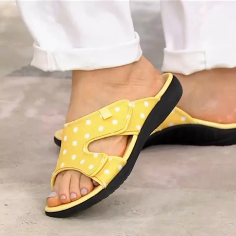 

Тапочки женские летние в горошек, Нескользящие, на мягкой подошве