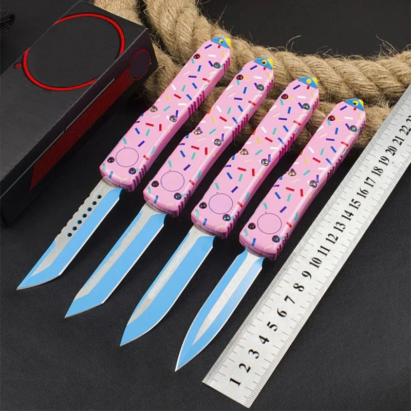 

UT-85 Knives Dessert Warrior Series MICRO OTF TECH Knife UT85 Donut Pink 440C Blade EDC Outdoor Pocket Folding Knife
