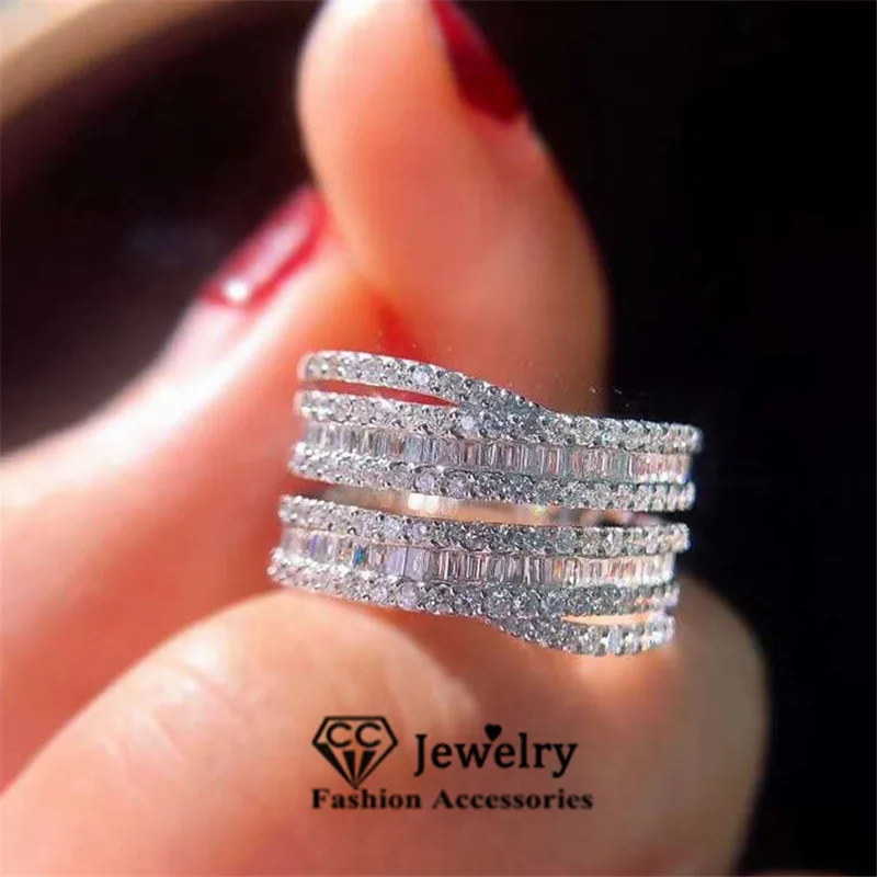 

CC S925 Sterling Silver Rings For Women Luxury Cubic Zirconia Bridal Wedding Bands Eternity Ring Hyperbole Fine Jewelry CC3199
