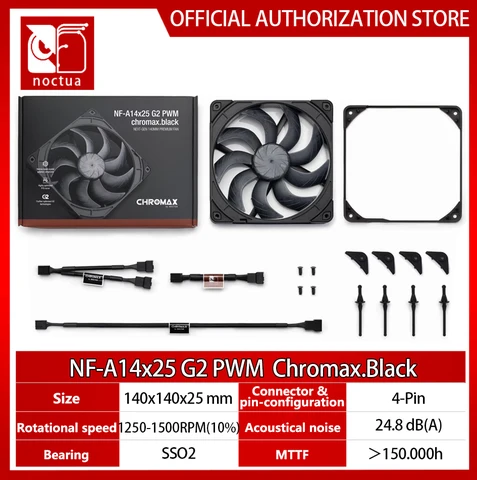 Noctua NF-A14x25 G2 PWM Sx2-PP Chromax.Black Двойной комплект вентиляторов