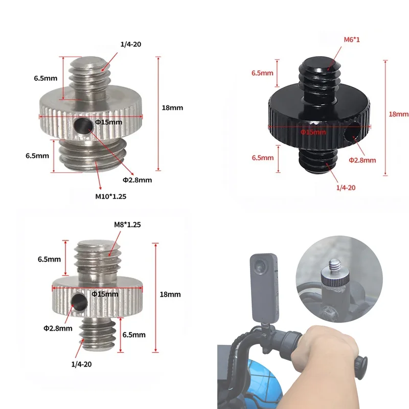 FEICHAO 1/4 до M5 M6 M8 M10 винт адаптер с боковым фиксированным отверстием для GoPro /Insta360 /SLR камеры штатив головка велосипед мотоцикл крепление фото