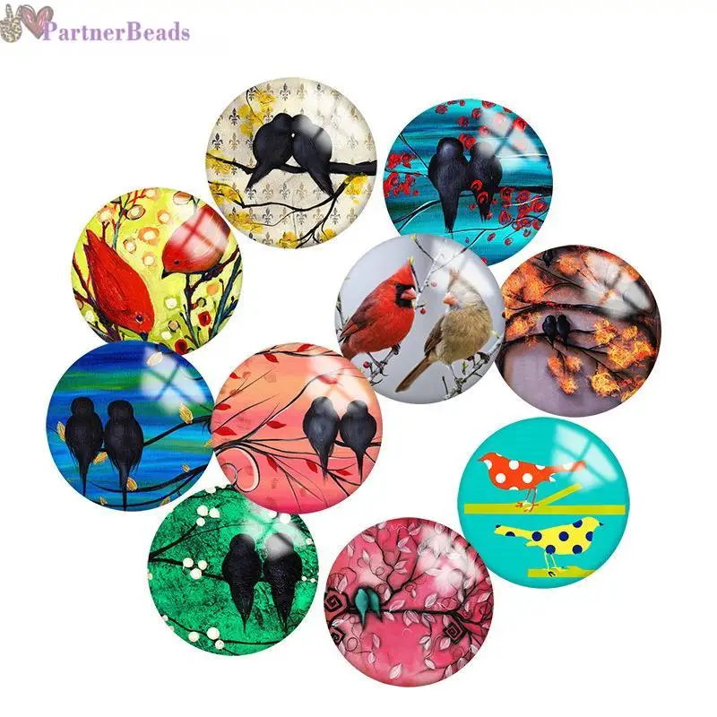 

Bird Love Round Photo Glass Cabochon Demo Flat Back Making Findings 20mm Snap Button N4581