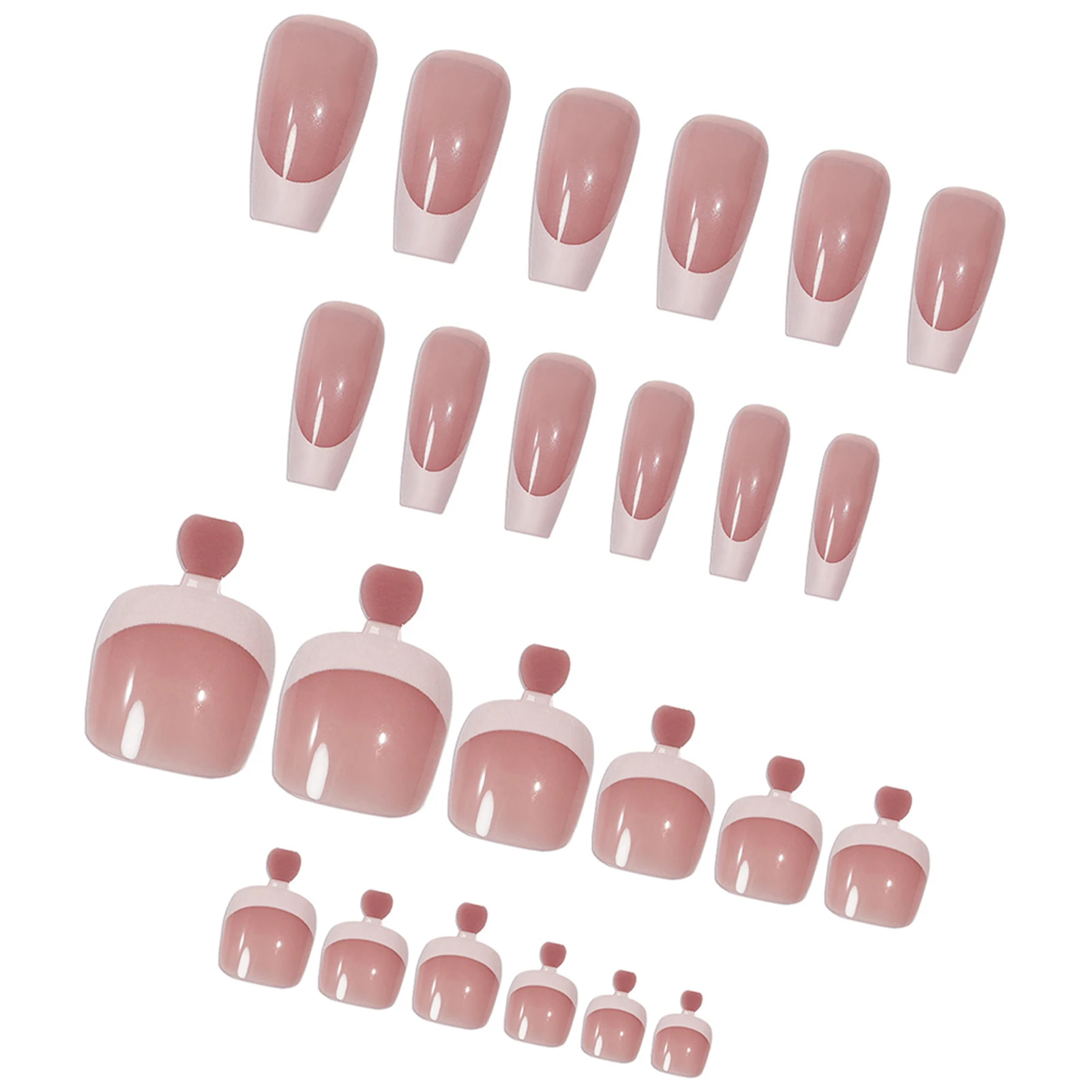 

Pink with White Tip Fake Nail Toenails Full Cover Square Artificial Nail Tips for Stage Performance Wear