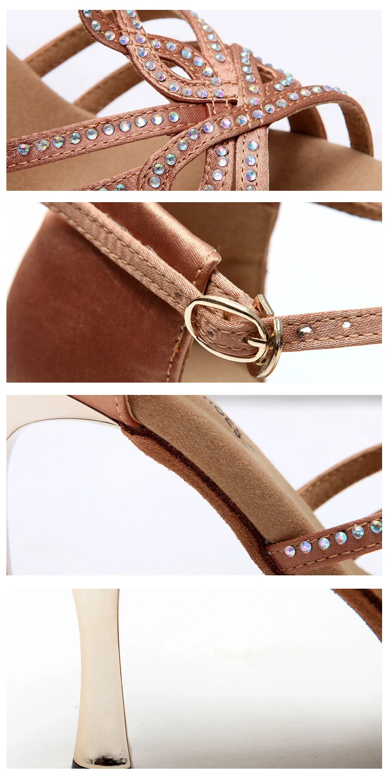 T-шрифт стразы сатин женская обувь для латинских танцев 5 см 8 металлический