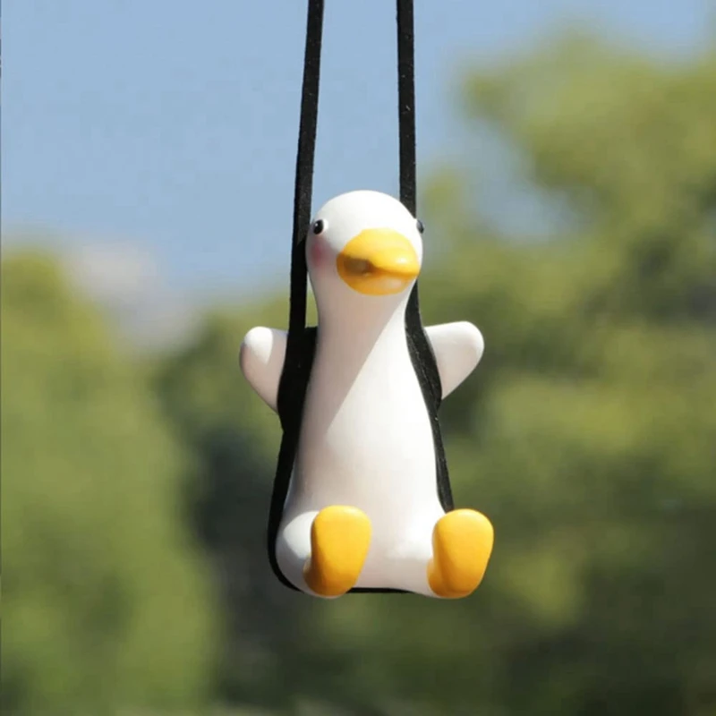 2 Pcs Super Cute Swing Duck Mirror Hanging Car Interior Accessories Rearview Pendant Decoration