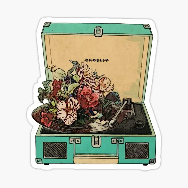 Vinyl Record player 5PCS Stickers for Art Kid Window Luggage Stickers Water Bottles Room Cute Decorations Funny Amine Laptop