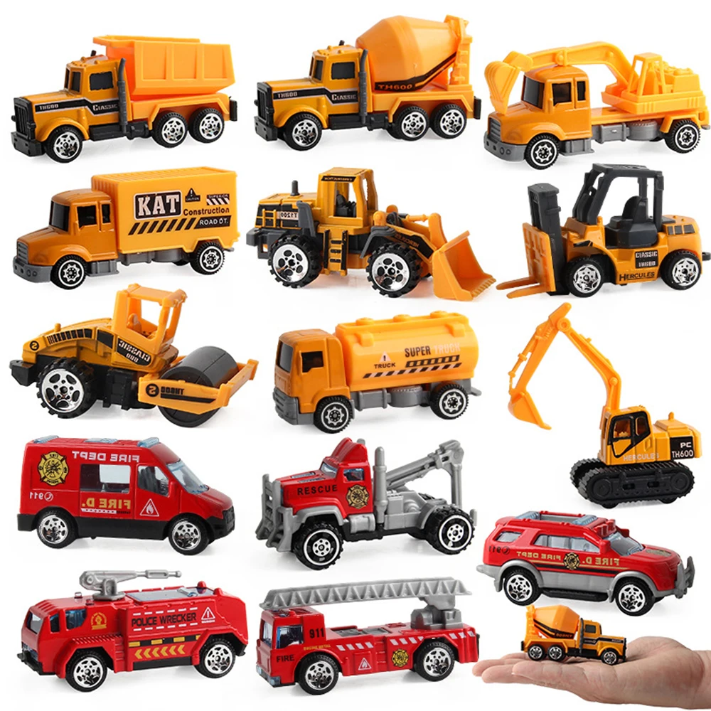 

5/6pcs Kids Vehicle Toys Alloy Diecast Engineering Car Models Fire Fighting Truck Toys Excavator Tractor Toy for Children Gift