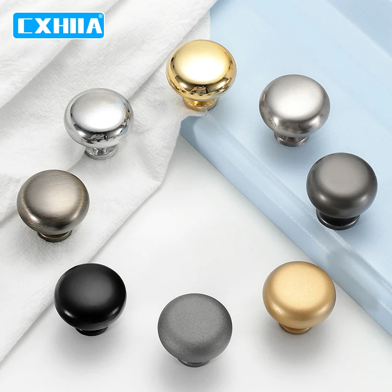 

CXHIIA American Style Golden Aluminum Alloy Handle Simple Silver Single Hole Cabinet Drawer Handle Furniture Solid Round Handle