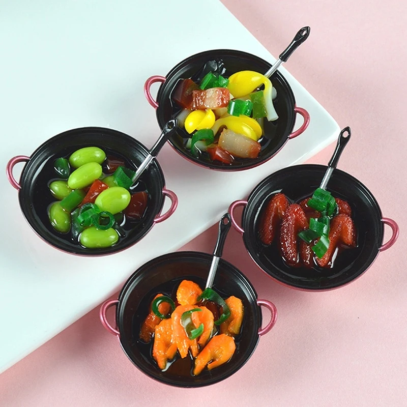

1Pc 1:12 Dollhouse Mini Food Iron Pot Fried Rice Fried Vegetable Model Kitchen Accessories For Doll House Decor Kids Toys Gift