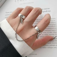 2pcset fashion punk vintage chain leaf ring set women hip hop open ring metal silver color chain geometric party jewlery gifts